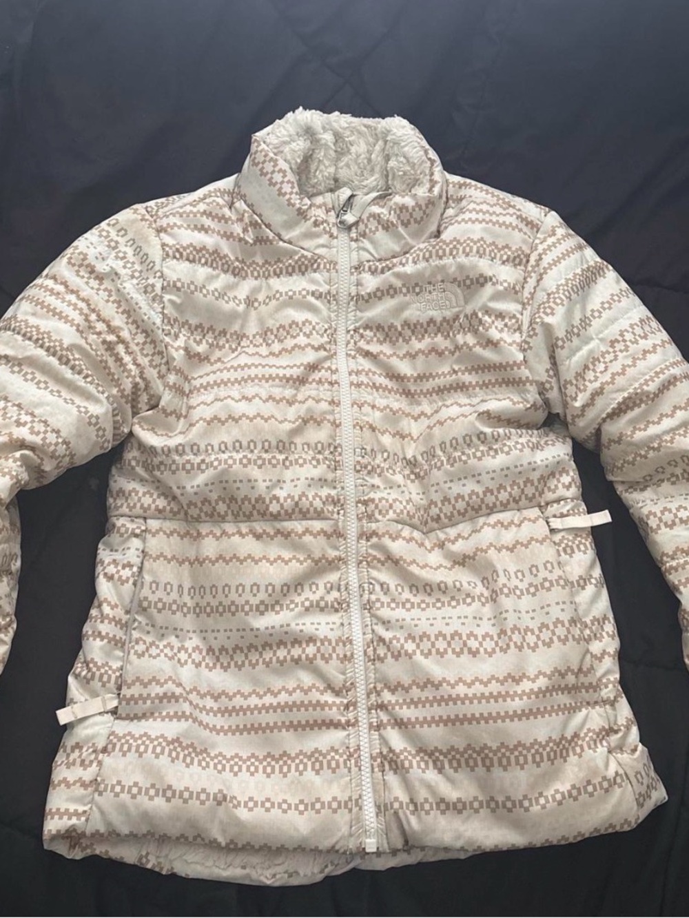 The North Face girls White & Beige Patterned Insulated Jacket